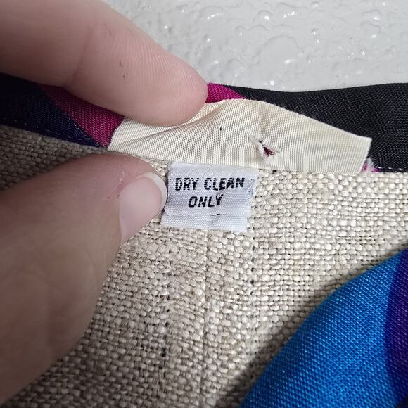 Lynn Murray Vintage Linen Geometric Blaser Jacket with Shoulder Pads - Picture 5 of 8